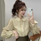 Puff-sleeve Collar Blouse Almond - One Size