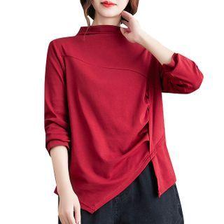 Long-sleeve Irregular Mock-neck T-shirt