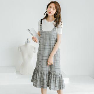 Ruffled-hem Plaid Jumper Dress