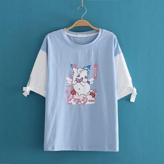 Round Neck Cartoon Print Short Sleeve T-shirt