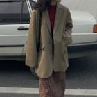 Turtle-neck Plain Top/ Gingham Slit Skirt/plain Oversized Blazer