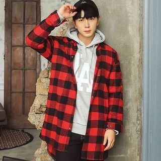 Snap-button Gingham Long Shirt