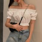 Short-sleeve Frill Trim Cropped Top White - One Size