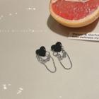 Heart Chain Drop Earring 1 Pair - Silver & Black - One Size