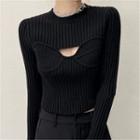Long Sleeve Cut-out Ribbed-knit Sweater