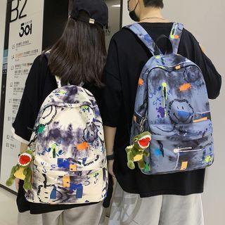 Smiley Face Print Tie-dyed Nylon Backpack