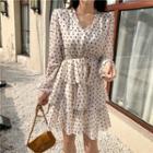 Dotted Long-sleeve Layer A-line Dress