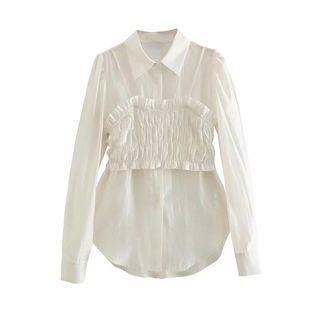 Set: Ruffle Cropped Camisole Top + Plain Shirt