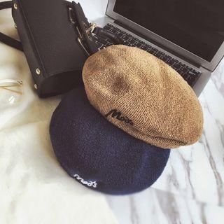 Lettering Embroidered Knit Beret
