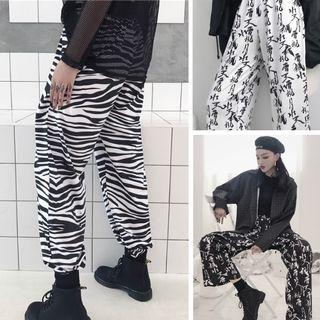 Lettering / Zebra Print Loose-fit Jogger Pants