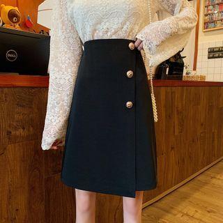 High-waist Buttoned A-line Wrap Skirt