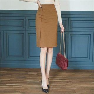 Seam-detail Slit-hem Skirt