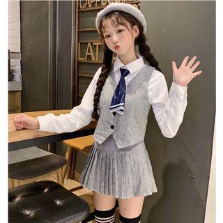Long-sleeve Shirt / Neck Tie / Vest / Pleated Skirt / Set