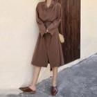 Long-sleeve Midi Shirtdress Brown - One Size