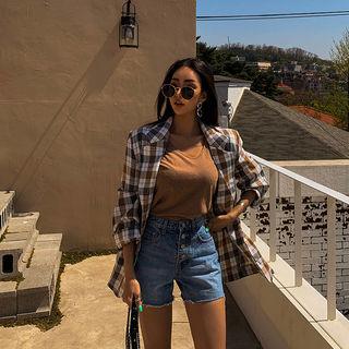 Single-breasted Checked Linen Blend Jacket