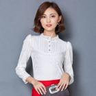 Lace Panel Pleated Fleece-lined Blouse