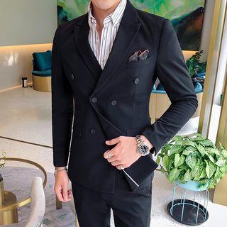 Set: Peak-lapel Double-breasted Blazer + Dress Pants
