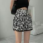 Leopard Print Wide-leg Sweatshorts Black & White - One Size