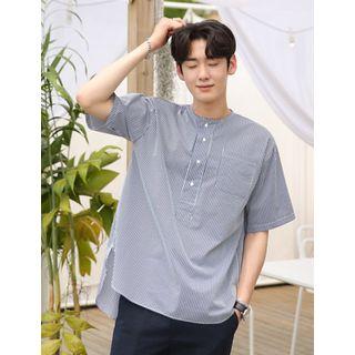 Round-neck Half-placket Stripe Shirt