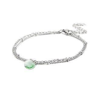 Simple And Fashion Geometric Light Green Cubic Zirconia 316l Stainless Steel Double-layer Bracelet Silver - One Size