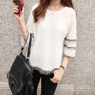3/4 Sleeve Fringed-trim Chiffon Top