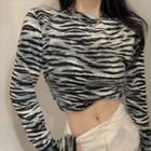 Long-sleeve Zebra Print Mock-neck Top