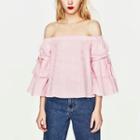 Off-shoulder Seersucker Striped Top