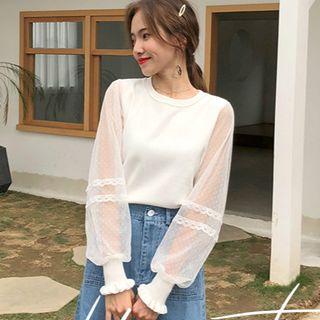 Lace Panel Mesh Knit Top