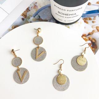 Letter V Disc Dangle Earring / Disc Dangle Hook Earring