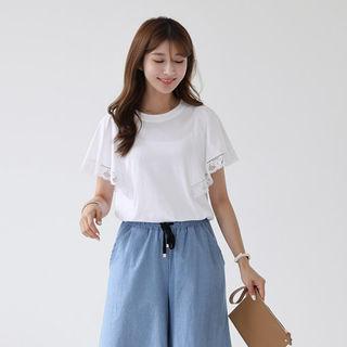 Flutter-sleeve Lace-detail Top