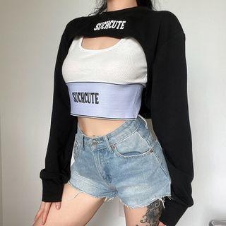 Set: Lettering Cropped Sweatshirt + Crop Tank Top