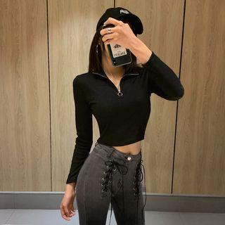 Half-zip Mock-neck Crop Top