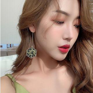 Leopard Print Hexagon Dangle Earring A01-25 - 1 Pair - Leopard - Green - One Size