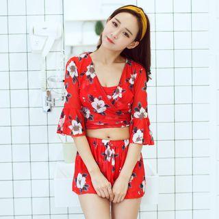 Set: Floral Top + Shorts + Bikini