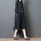 Dotted Button-front Long-sleeve Dress