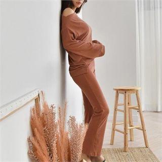 Set: Drop-shoulder Top + Boot-cut Pants