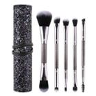 Set Of 5: Dual Head Makeup Brush With Sequined Brush Case