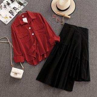 Set: Plain Shirt + Asymmetric A-line Skirt