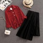Set: Plain Shirt + Asymmetric A-line Skirt