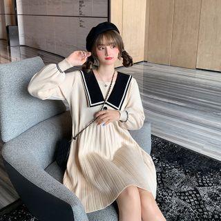 Collared Puff-sleeve Knit Dress