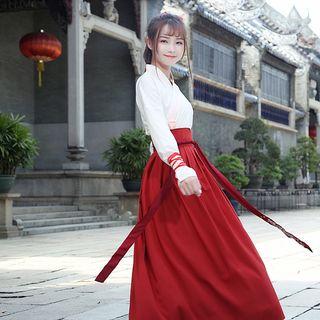 Long-sleeve Hanfu Top / Jacket / A-line Maxi Skirt / Set