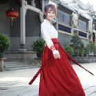 Long-sleeve Hanfu Top / Jacket / A-line Maxi Skirt / Set