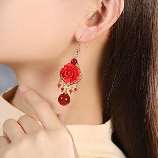 Retro Rose Accent Bead Dangle Earring