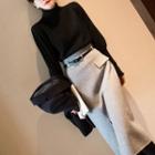 Set: Turtleneck Top + High-waist Skirt