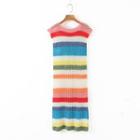 Striped Sleeveless Pointelle Knit Midi Dress As Shown In Figure - One Size