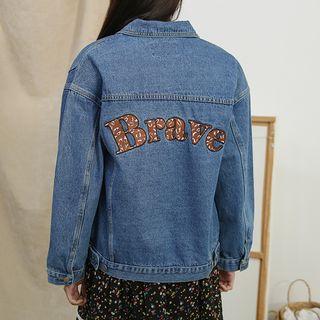 Letter-patch Pocket-detail Denim Jacket Blue - One Size