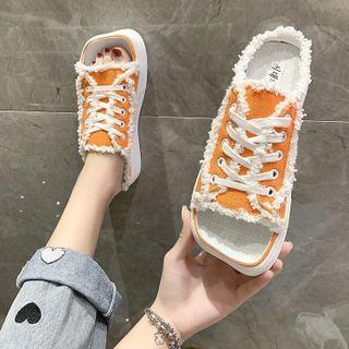 Platform Frayed Lace Up Slide Sandals