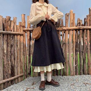 A-line Layered Midi Skirt Black & Almond - One Size