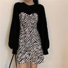 Zebra Print Sweatshirt Dress Black & White - One Size