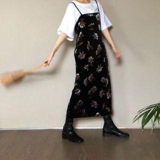Floral Printed Sleeveless Dress Black - One Size